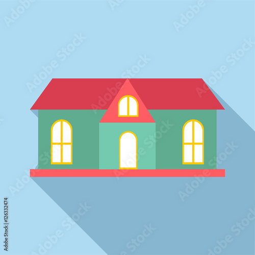 House with red roof icon. Flat illustration of house vector icon for web design