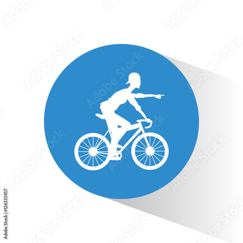 Fototapeta Naklejka Na Ścianę i Meble -  Man riding bike inside circle icon. Healthy lifestyle racing ride and sport theme. Vector illustration