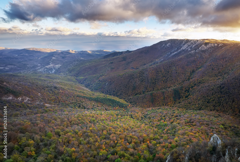 Mountain landscape with colorful trees in autumn