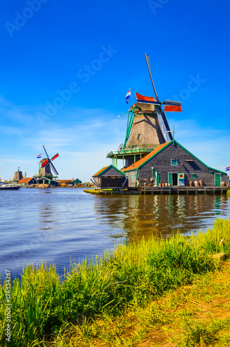 Traditional dutch landscape in Zaanse Schans, Netherlands, Europe