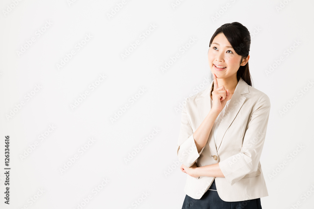 portrait of asian businesswoman thinking isolated on white background portrait of asian businesswoman thinking isolated on white background