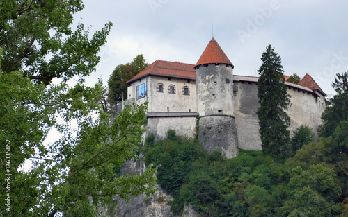 Bled Castle built on top of a cliff overlooking lake Bled, locat © Golden Brown