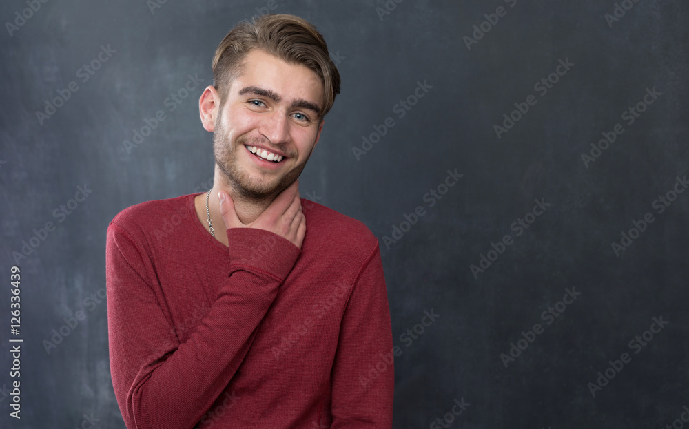 sexy fashion man or student dressed casual smiling against chalk sexy fashion man or student dressed casual smiling against chalk
