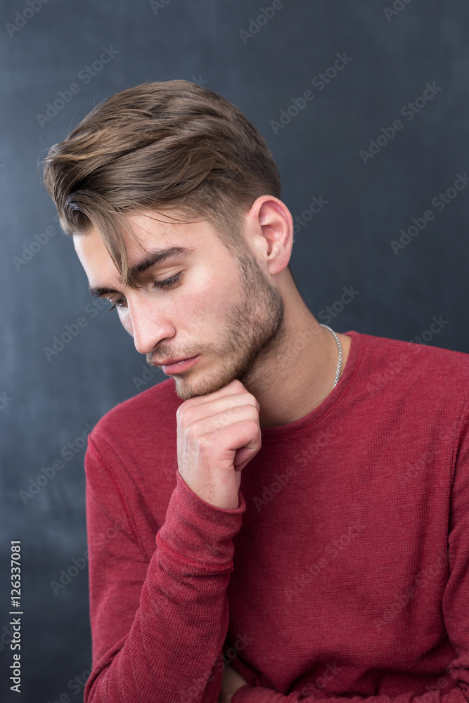 portrait of young startup businessman at modern office, chalkboa