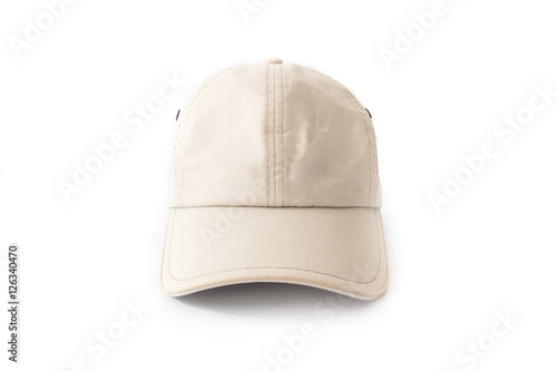 Closeup front view of white hat cap on white background, fashion