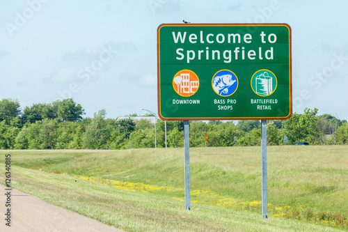 Road sign of Welcome to Springfield in Missouri.