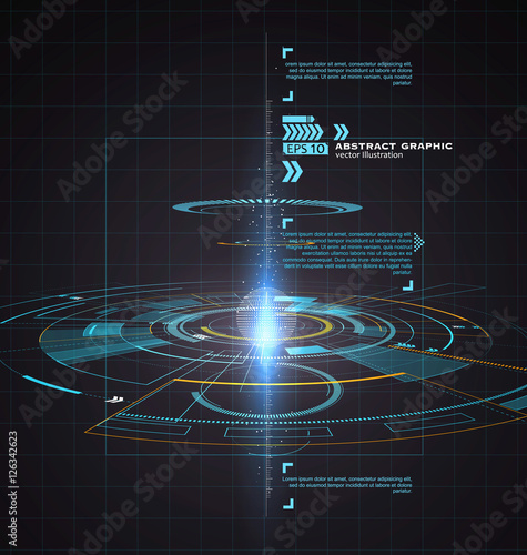 Three-dimensional interface technology, science fiction scene.