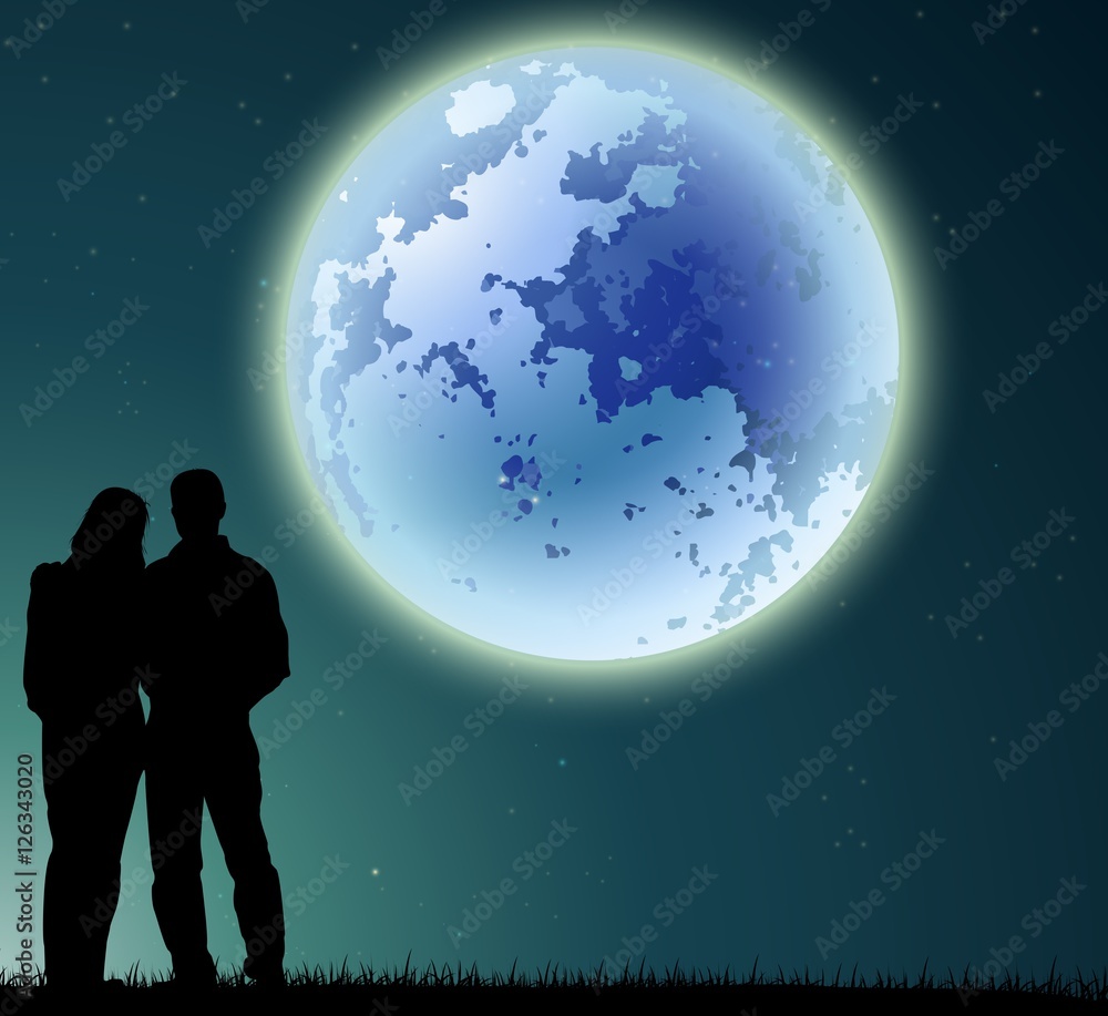 man and woman silhouette on night background