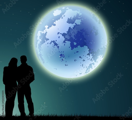 man and woman silhouette on night background