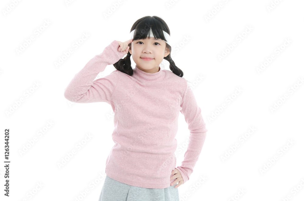 asian girl thinking on white background asian girl thinking on white background