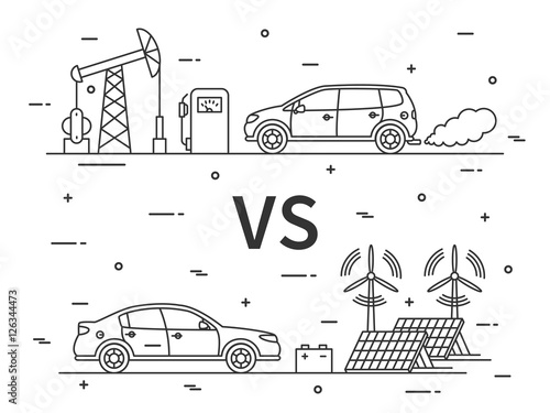 Fuel VS electric car vector concept