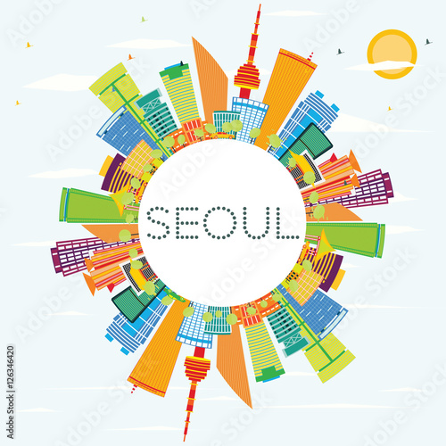 Seoul Skyline with Color Buildings and Copy Space.