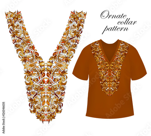 Neckline embroidery. Beautiful fashionable collar embroidered in the technique of cross-stitch - stock vector.
