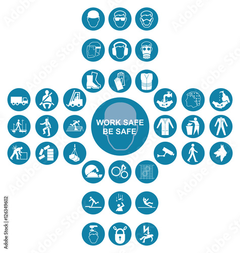 Blue cruciform health and safety icon collection