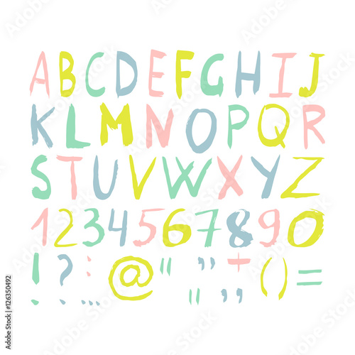 Colorful hand painted alphabet. ABC letters. Vector illustration.