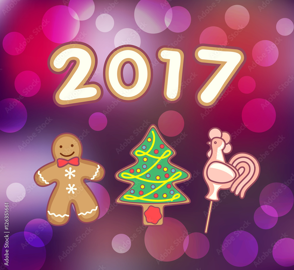 Obraz premium Gingerbread man, Christmas tree and Rooster Lollipop.