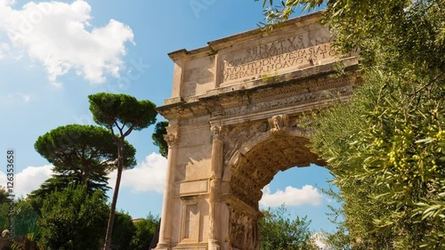 summer day roman forum arch of titus famous view 4k time lapse rome italy
 photo