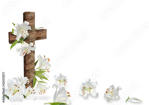 white lily and christian cross