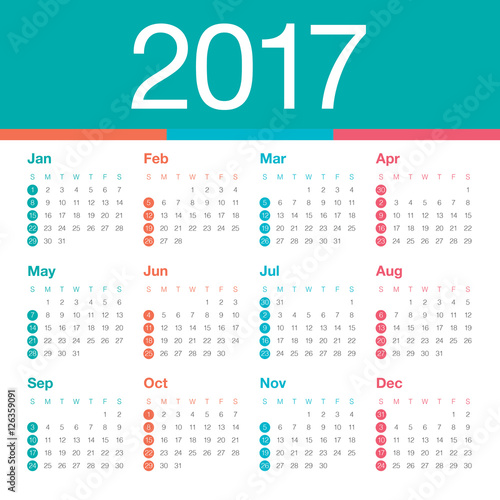 Year 2017 Calendar vector design template