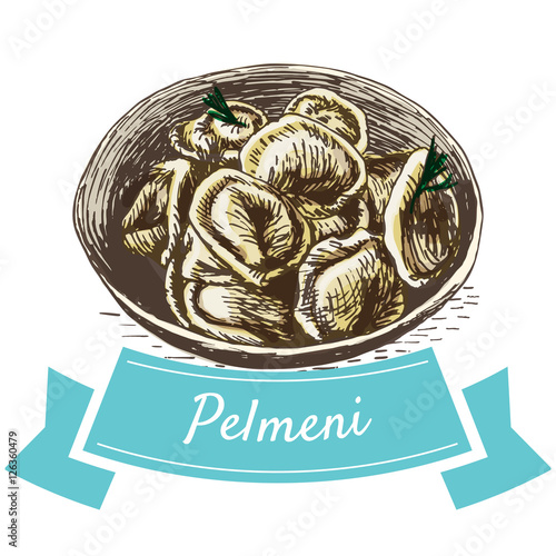 Pelmeni colorful illustration.