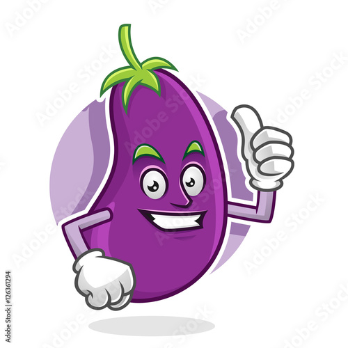Thumb up eggplant mascot, eggplant character, eggplant cartoon