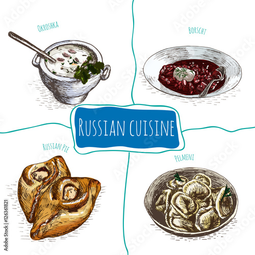 Menu of Russia colorful illustration.