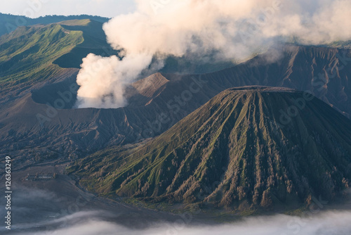Mt. Bromo at dawn in summer , East Java, Indonesia .The famous volcano for traveling in asia.