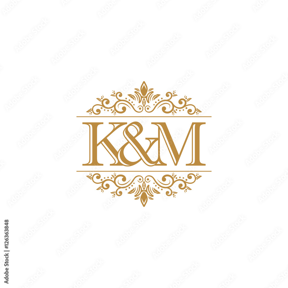 Vecteur Stock K&M Initial logo. Ornament gold