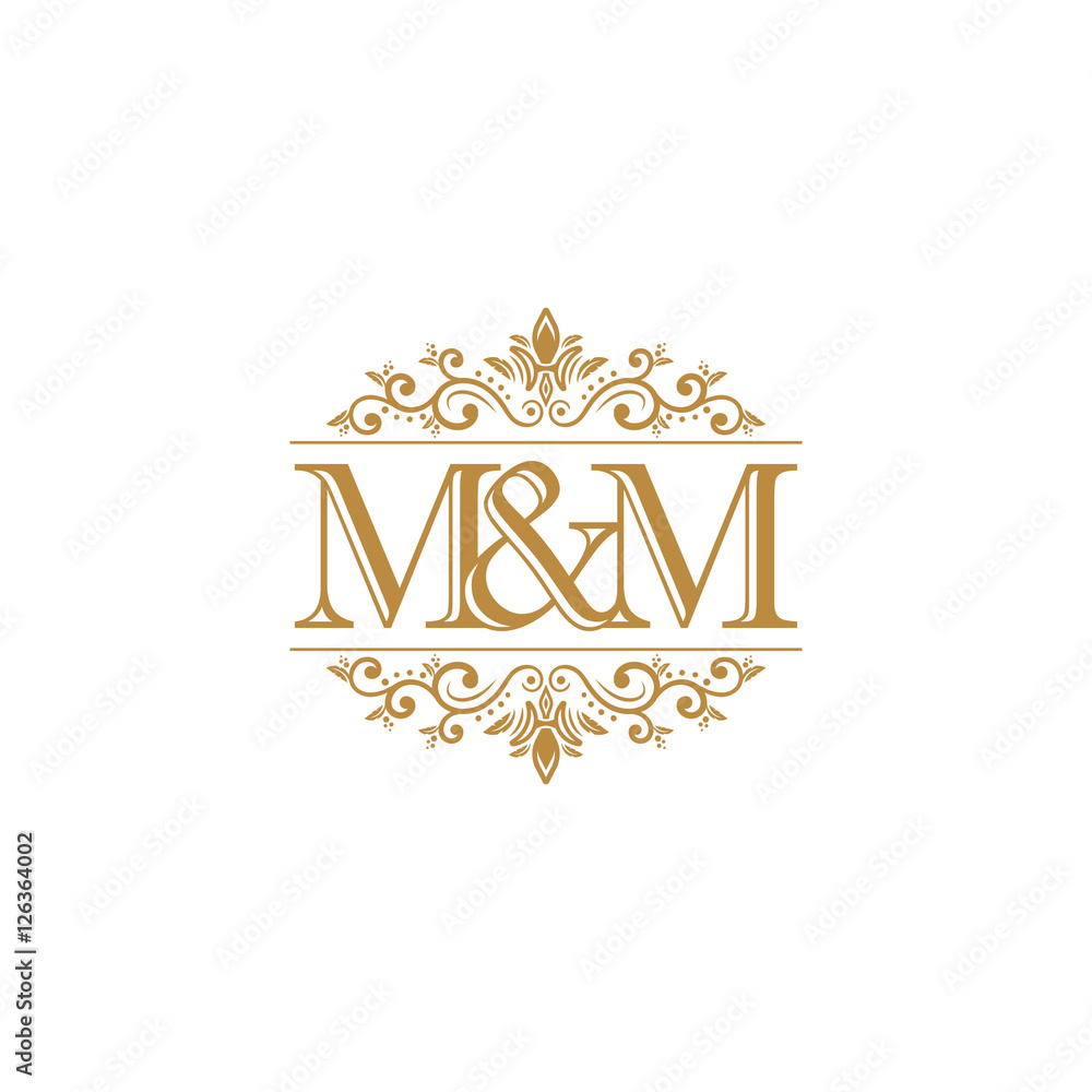 M&M Initial logo. Ornament gold Stock Vector