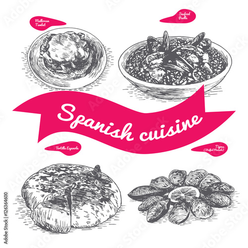 Menu of Spain monochrome illustration.
