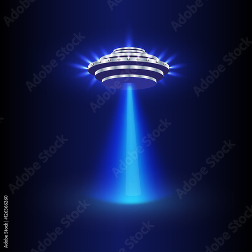 UFO light vector. Alien sky beams. Ufo spaceship with beam, saucer ufo flying illustration