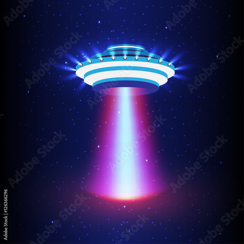 UFO light vector. Alien sky beams. Ufo spaceship with beam, saucer ufo flying illustration