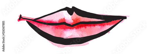 Freehand vector and watercolor drawing of smiling lips
