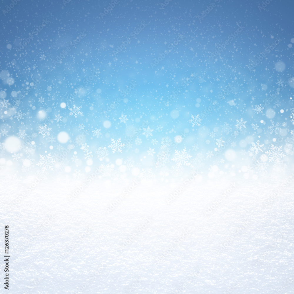 Fototapeta premium Winter snow background on blue