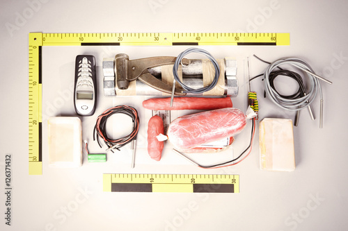 Seized contraband of plastic explosives and bomb making components