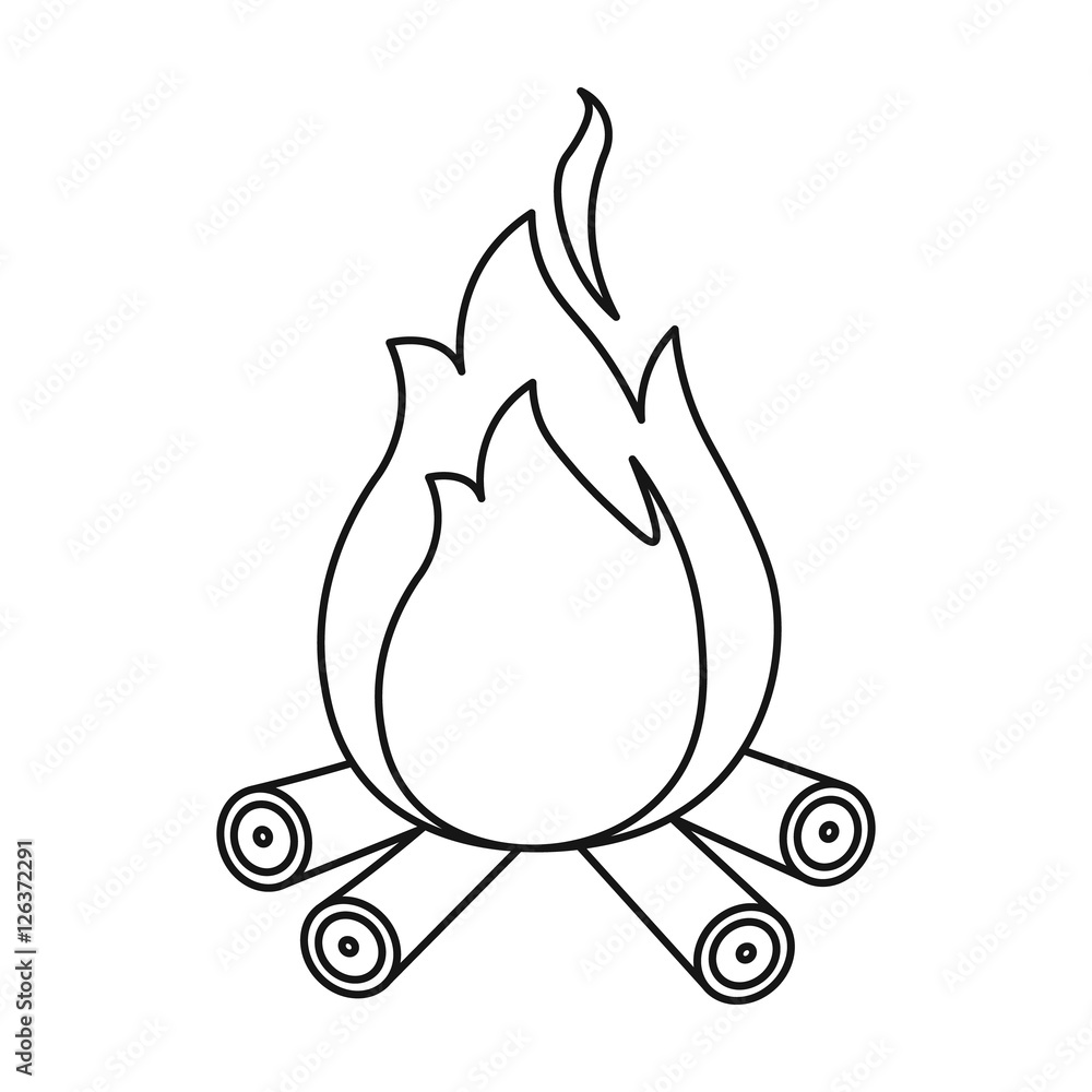 Campfire with firewood icon in outline style isolated on white ...