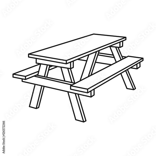 Bench icon in outline style isolated on white background. Camping symbol stock vector illustration.