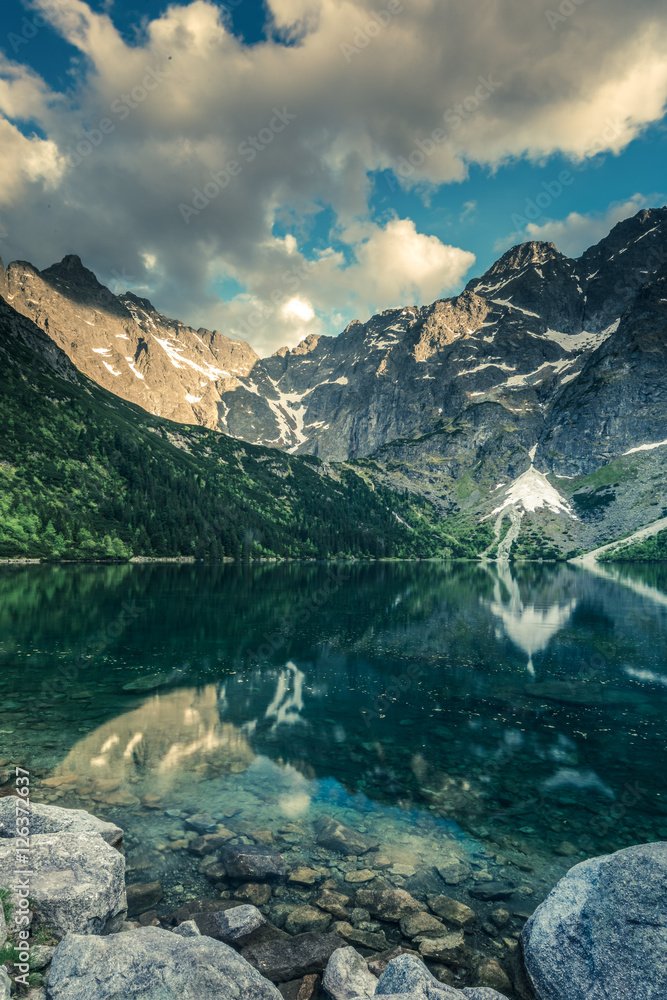 Naklejka premium Panoramic vista over wilderness in high mountains