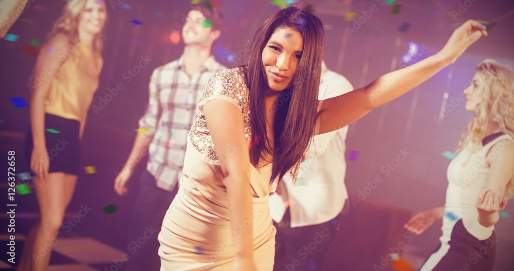Composite image of friends dancing cheerfully Composite image of friends dancing cheerfully