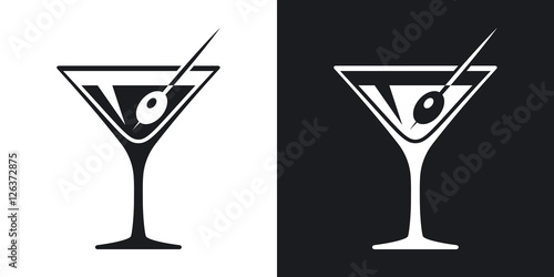 Vector martini glass icon. Two-tone version on black and white background photo