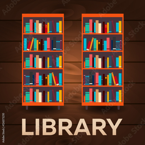 Library. Bookcase. Books and Knowledge. Vector illustration.