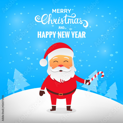 Merry Christmas! Santa Claus in winter snow scene