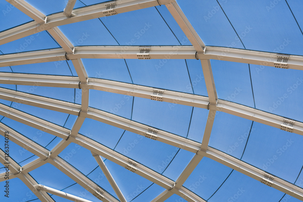 Round dome from a blue fabric with a metal construction Round dome from a blue fabric with a metal construction