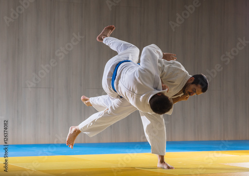 Judo training in the sports hall photo