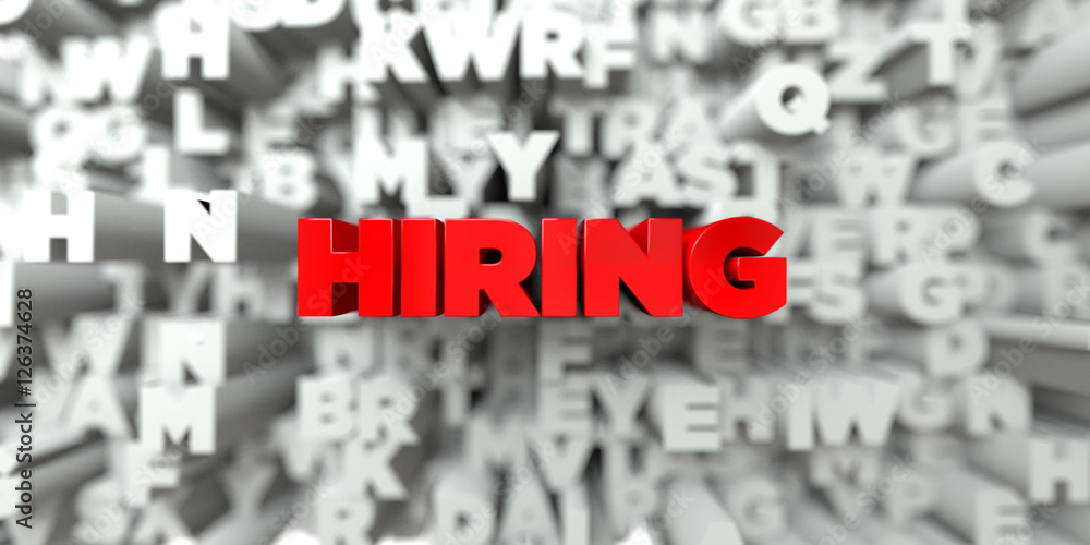 HIRING - Red text on typography background - 3D rendered royalty free stock image. This image can be used for an online website banner ad or a print postcard. HIRING - Red text on typography background - 3D rendered royalty free stock image. This image can be used for an online website banner ad or a print postcard.