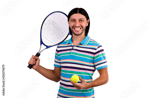Man playing tennis isolated on white © Elnur