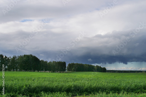 storm clouds and rain over the field
