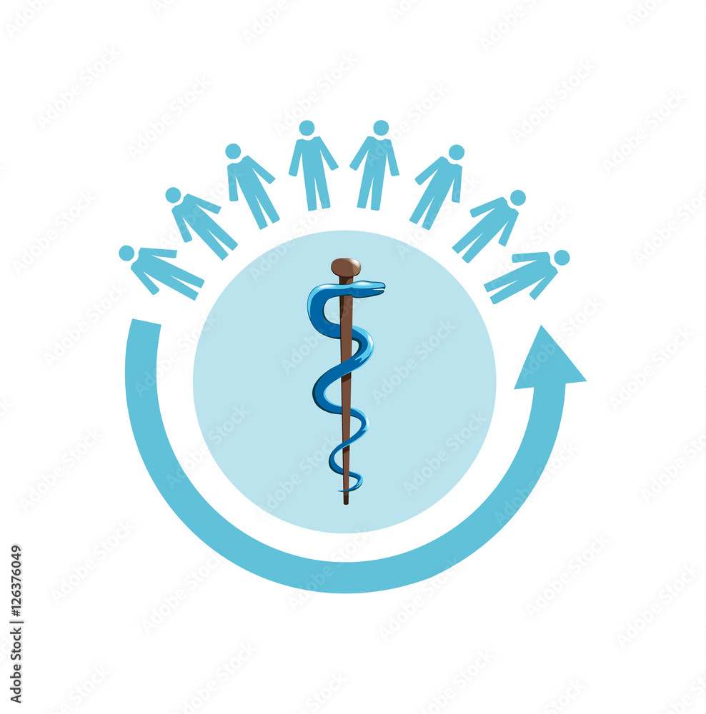 Vector image of a circle of people with the medical symbol rod of asclepius Vector image of a circle of people with the medical symbol rod of asclepius