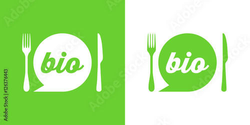 Icono plano bio con cubiertos verde