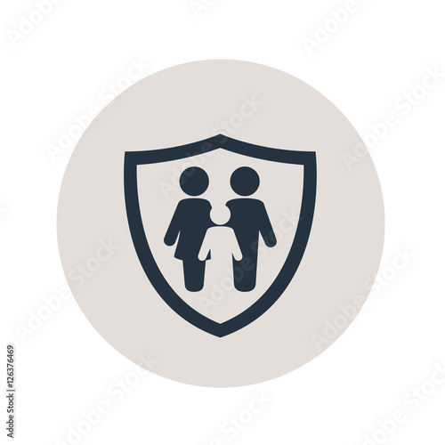 Icono plano familia con escudo en circulo gris